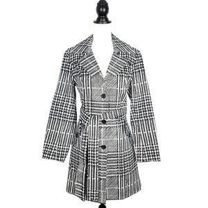 Coldwater Creek Black White Houndstooth Cotton Trench Coat Size Medium 10/12